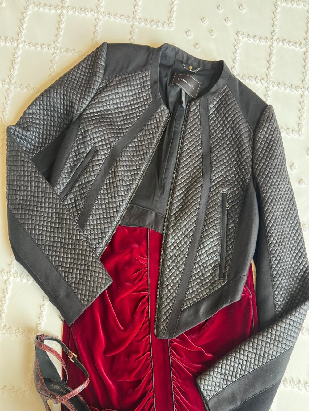 BCBGMaxazria Quilted Moto Jacket Black Diamond SIZE Medium